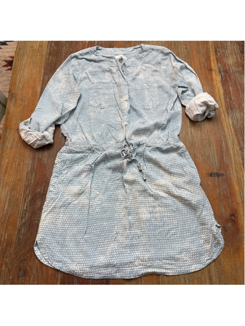 Lou & Grey Dress XS Women's Long Sleeve Light Blue Geometric